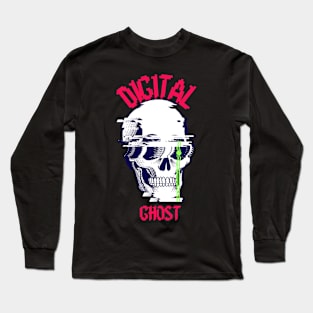 Digital Ghost Skull Glitch Cyberpunk Long Sleeve T-Shirt